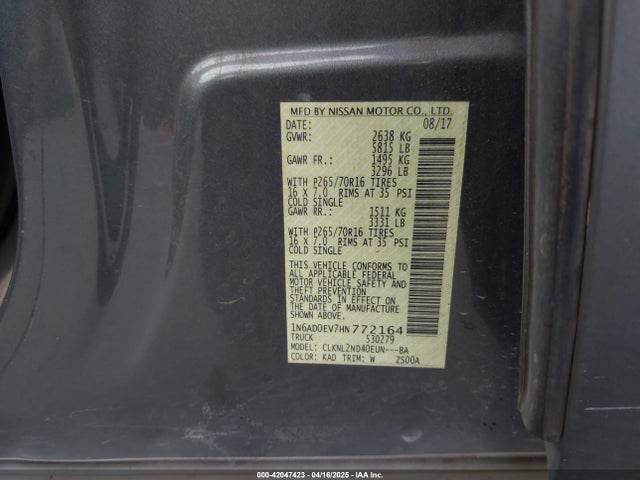 1N6AD0EV7HN772164 Nissan Frontier Sv