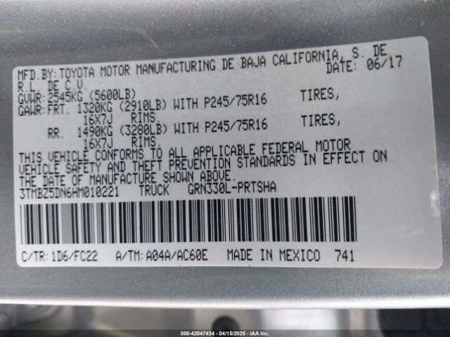3TMBZ5DN6HM010221 Toyota Tacoma Sr5
