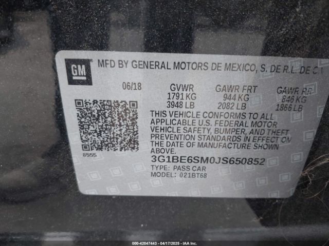 3G1BE6SM0JS650852 Chevrolet Cruze Lt Auto