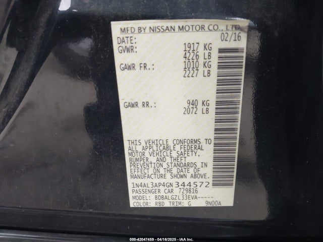 1N4AL3AP4GN344572 Nissan Altima 2.5 S