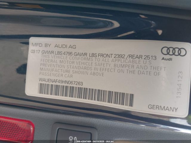WAUENAF49HN067263 Audi A4 2.0t Premium