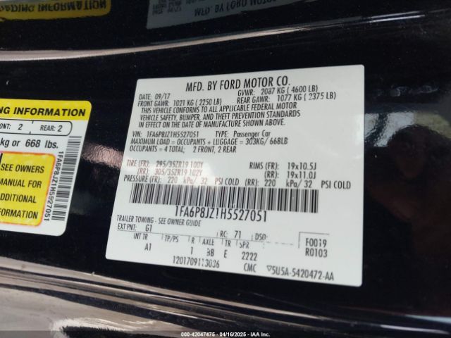 1FA6P8JZ1H5527051 Ford Shelby Gt350