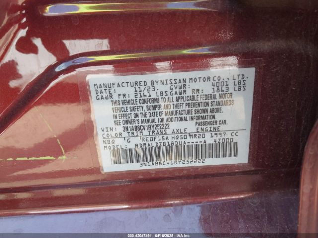 3N1AB8CV1RY252222 Nissan Sentra Sv Xtronic Cvt
