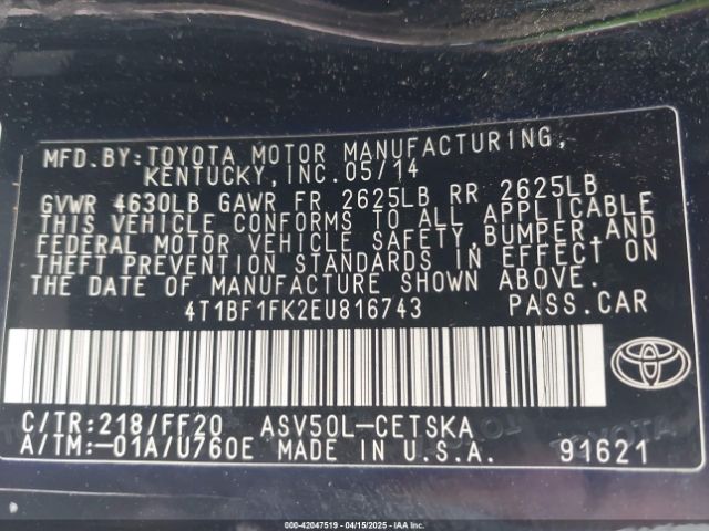 4T1BF1FK2EU816743 Toyota Camry Se Sport