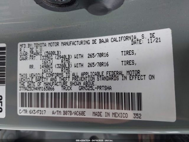 3TMAZ5CN4NM165066 Toyota 2gr-fks