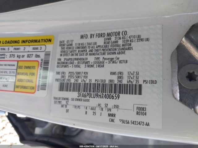 2017 FORD FUSION HYBRID 3FA6P0LU9HR400659 Photo 8