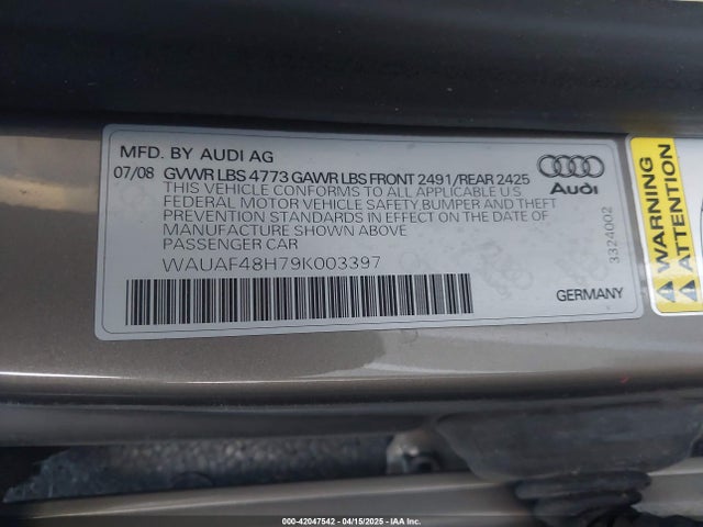2009 AUDI A4 WAUAF48H79K003397 Photo 8