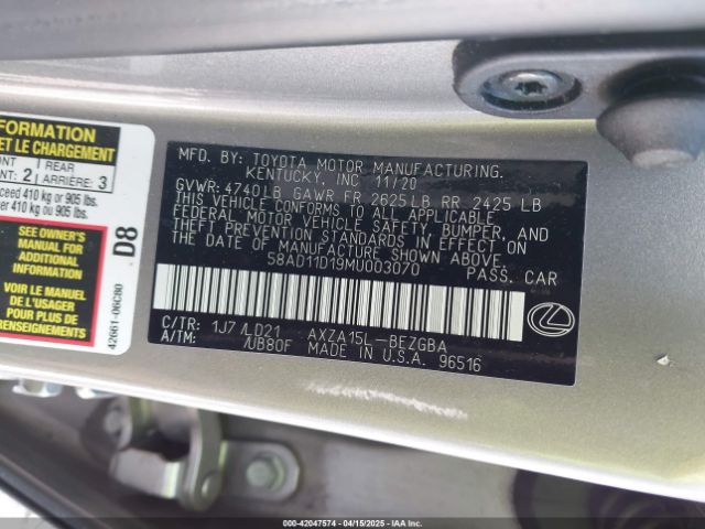58AD11D19MU003070 Lexus ES 250
