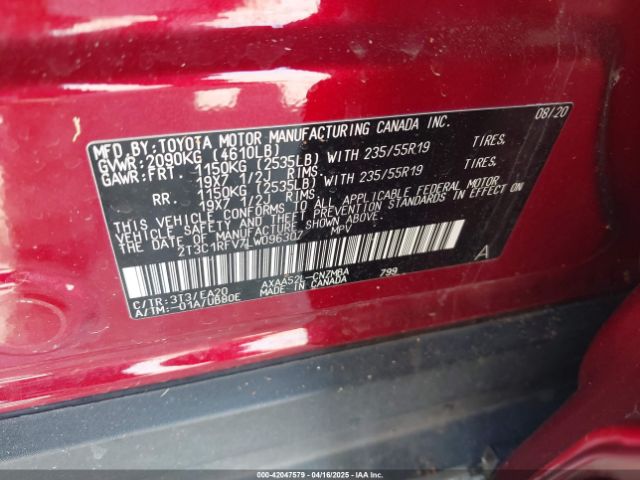 2T3C1RFV7LW096307 Toyota Rav4 Xle Premium