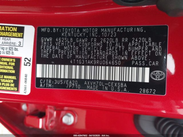 4T1G31AK9RU064650 Toyota Camry Hybrid Se