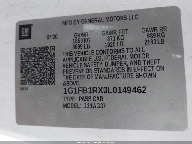 1G1FB1RX3L0149462 Chevrolet Camaro Rwd  1lt
