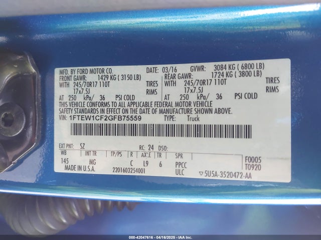 Ford F-150 Xlt 2016 1FTEW1CF2GFB75559 Image 9