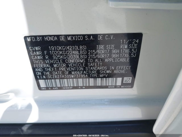 3CZRZ1H30SM737954 Honda Hr-v 2wd Lx