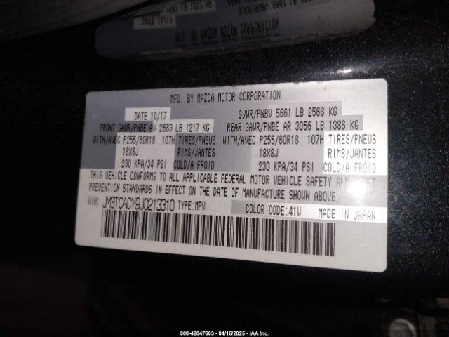 JM3TCACY9J0213310 Mazda Cx-9 Touring