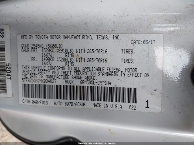 5TFSZ5AN7HX084827 Toyota 2gr-fks
