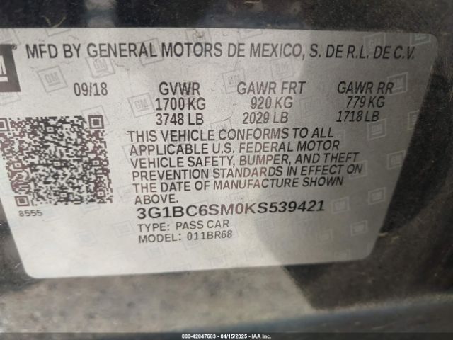 3G1BC6SM0KS539421 Chevrolet CRUZE LS