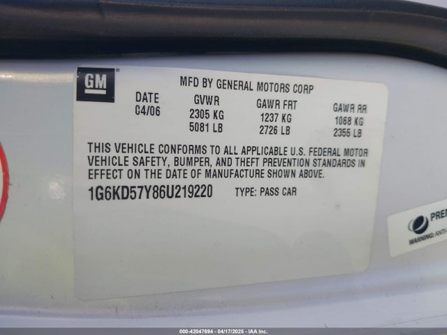 2006 CADILLAC DTS 1G6KD57Y86U219220 Photo 8