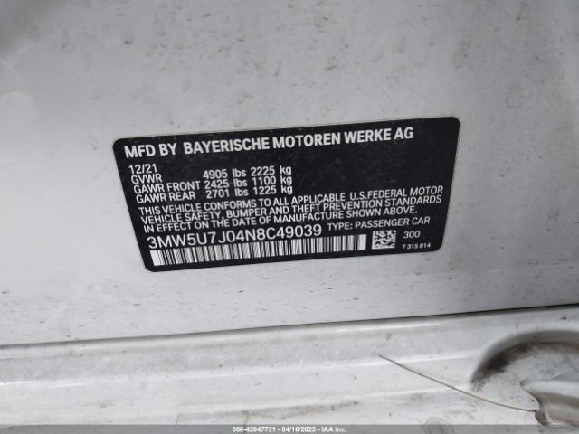 3MW5U7J04N8C49039 BMW 3 Series M340i