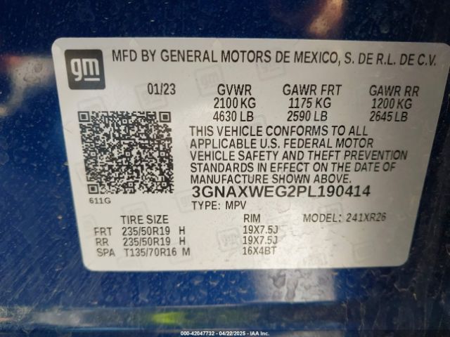 3GNAXWEG2PL190414 Chevrolet Equinox Awd Rs