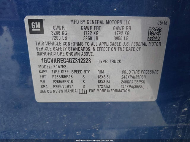 1GCVKREC4GZ312223 Chevrolet Silverado 1500 1lt