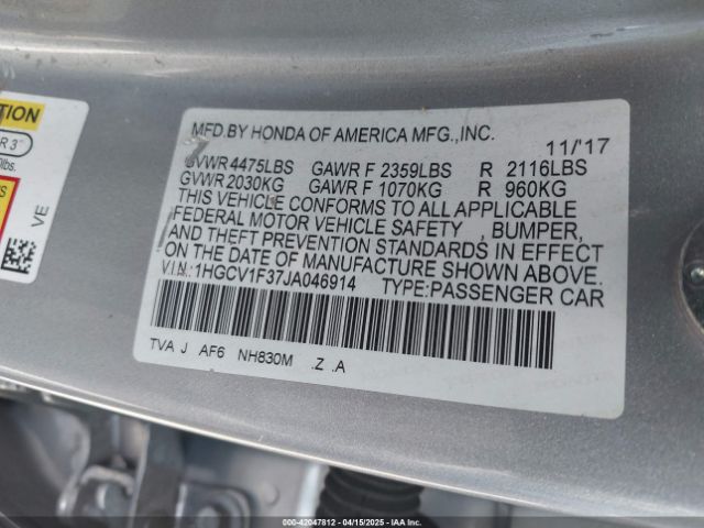1HGCV1F37JA046914 Honda Accord Sport