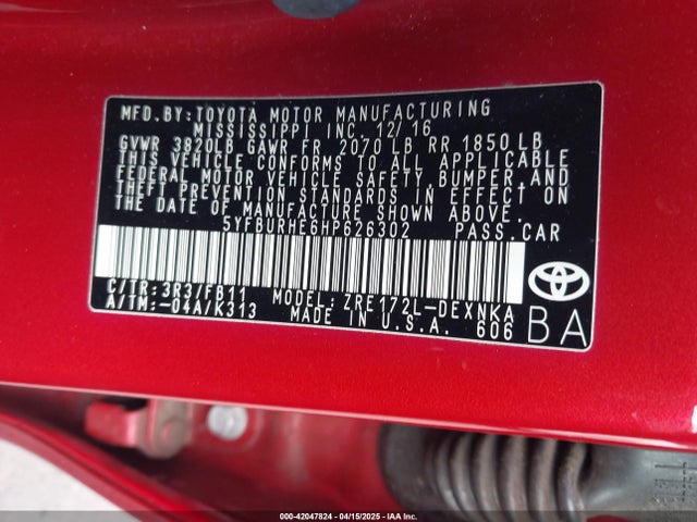5YFBURHE6HP626302 Toyota COROLLA LE