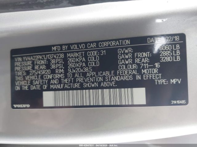 YV4A22PK1J1374238 Volvo Xc90 T6 Momentum