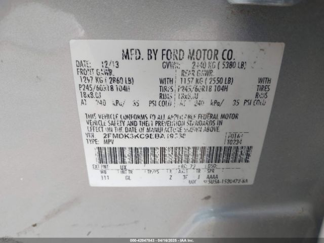 2FMDK3KC9EBA19538 Ford Edge Limited