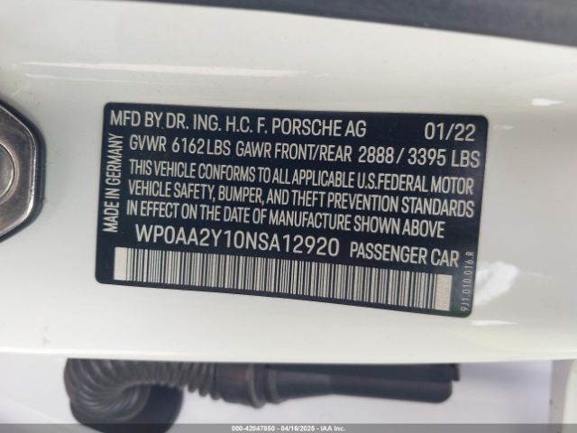 WP0AA2Y10NSA12920 Porsche Taycan