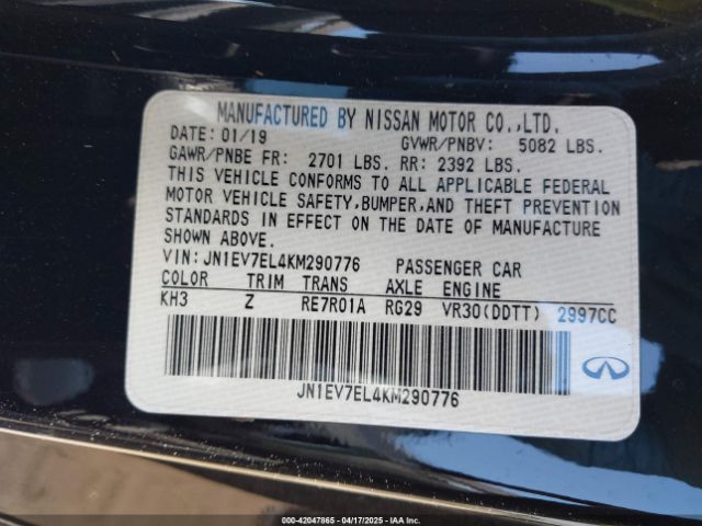 JN1EV7EL4KM290776 Infiniti Q60 3.0t Luxe