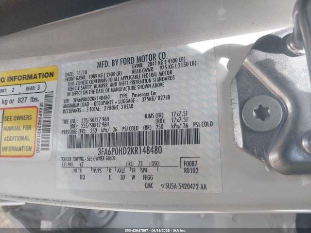 Ford FUSION SE 2019 3FA6P0HD2KR148480 Image 9