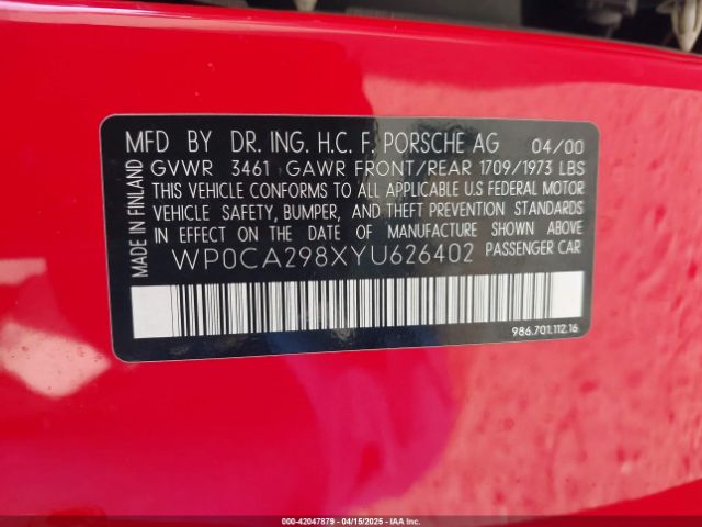 2000 PORSCHE BOXSTER WP0CA298XYU626402 Photo 8
