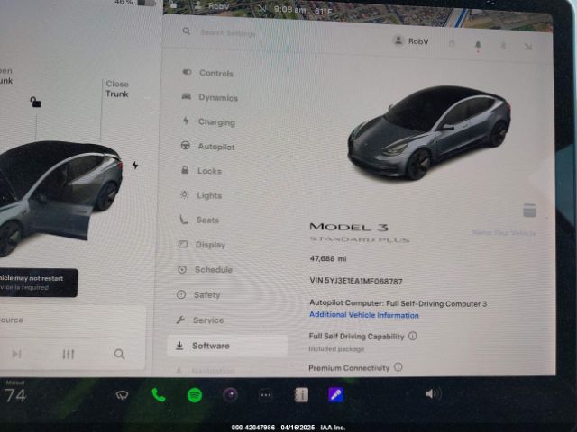 5YJ3E1EA1MF068787 Tesla Model 3 Standard Range Plus Rear-wheel Drive