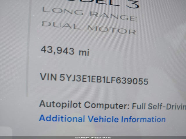 2020 TESLA MODEL 3 5YJ3E1EB1LF639055 Photo 8