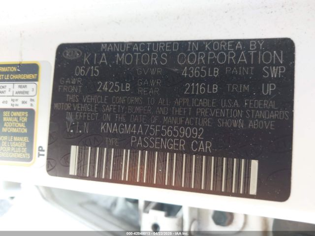 KNAGM4A75F5659092 KIA Optima Lx