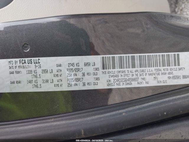 2C4RDGCG6HR580837 Dodge Grand Caravan Sxt