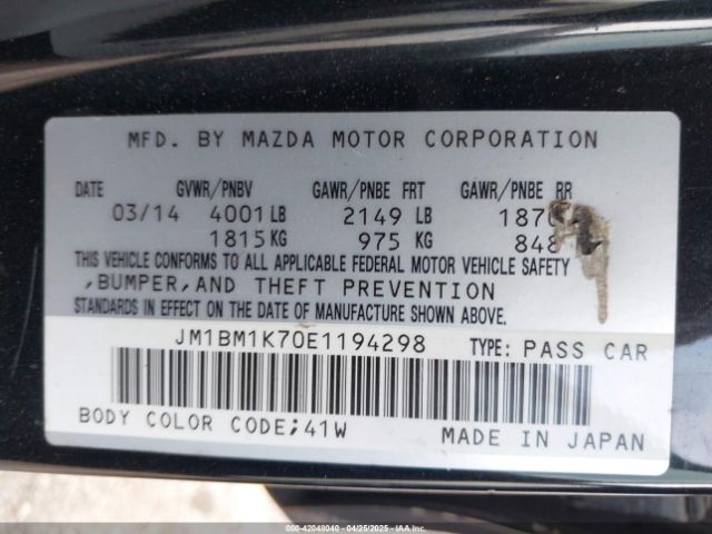 JM1BM1K70E1194298 Mazda Mazda3 I Sport