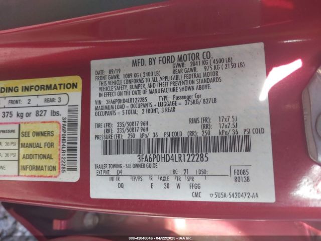 3FA6P0HD4LR122285 Ford FUSION SE