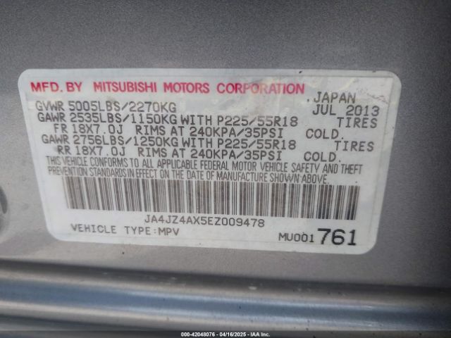 JA4JZ4AX5EZ009478 Mitsubishi OUTLANDER GT