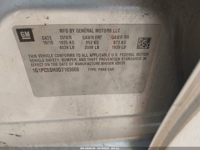 1G1PC5SH0G7183660 Chevrolet Cruze Limited Ls Auto