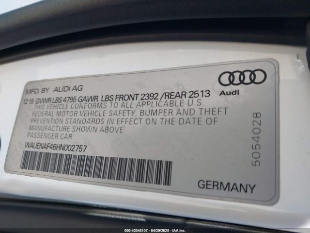 WAUENAF46HN002757 Audi A4 2.0t Premium