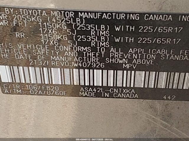 2T3ZFREV0JW407926 Toyota RAV4 LE