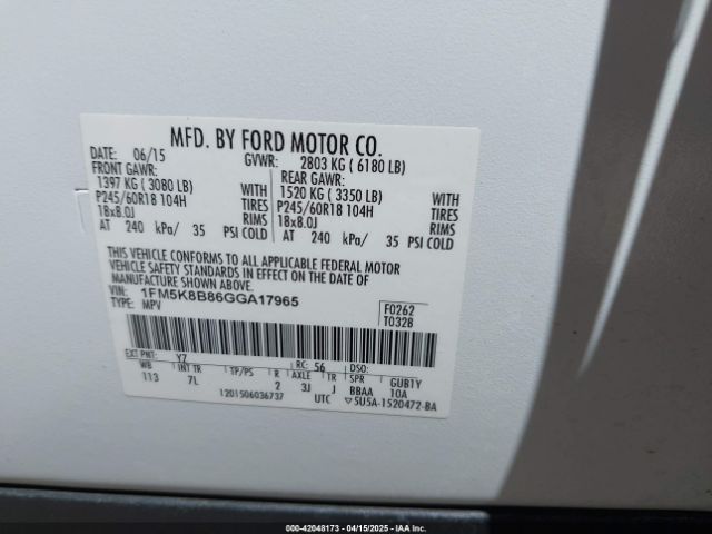 1FM5K8B86GGA17965 Ford Explorer