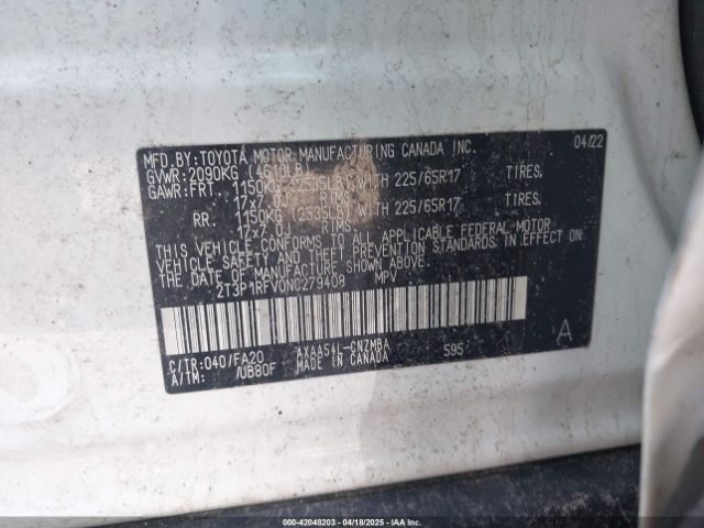 2T3P1RFV0NC279408 Toyota Rav4 Xle