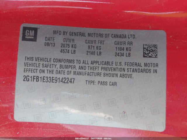 2G1FB1E33E9142247 Chevrolet Camaro 1lt