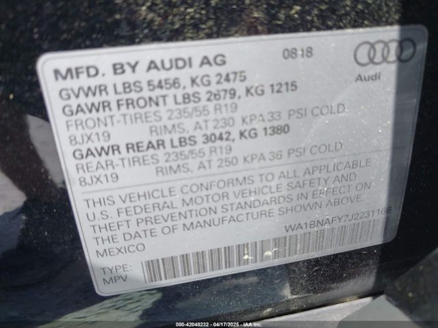 WA1BNAFY7J2231166 Audi Q5 2.0t Premium/2.0t Tech Premium