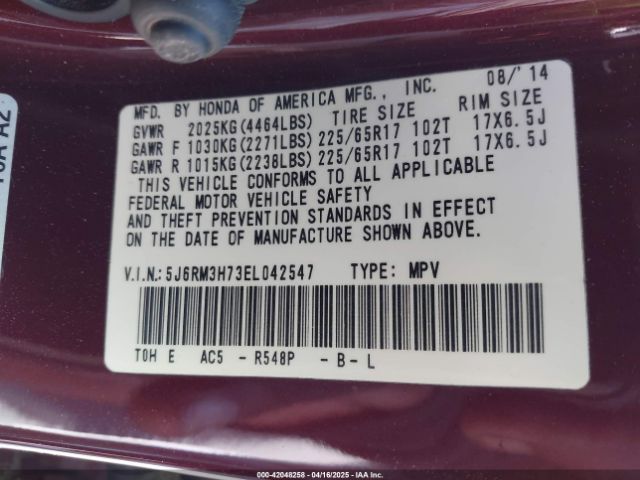 5J6RM3H73EL042547 Honda Cr-v Ex-l
