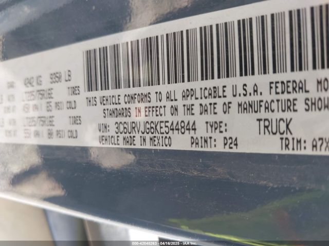 3C6URVJG6KE544844 RAM Promaster 3500 Cargo Van High Roof 159 Wb Ext