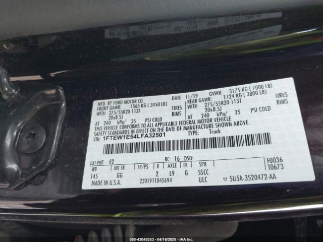 1FTEW1E54LFA32501 Ford F-150 Xl