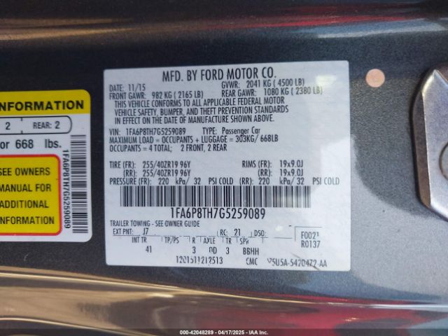 1FA6P8TH7G5259089 Ford Mustang Ecoboost